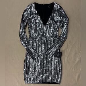 NWT Lulus Silver Sequin Long Sleeve Mini Dress Size Small